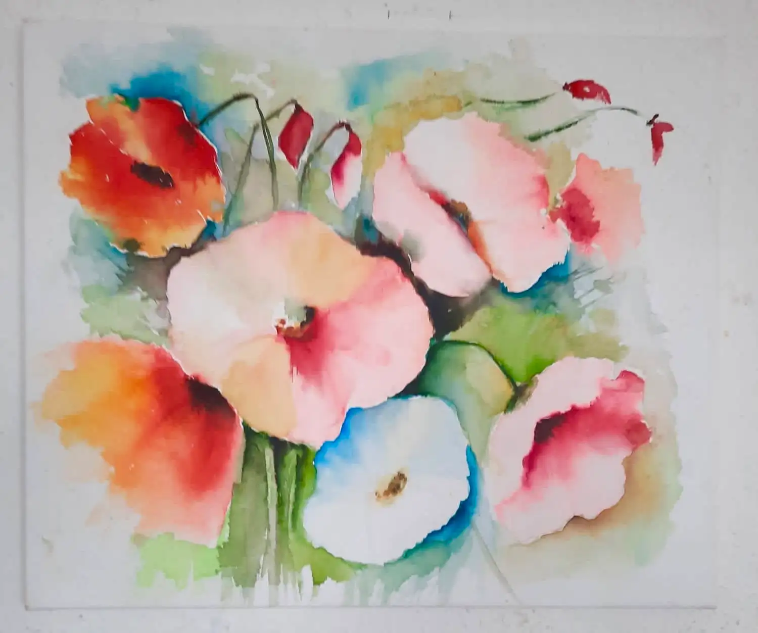 Aquarellgemälde, 60 x 50 cm aus der Serie Öl & Aquarell – Blumenserie von Gisela Hetzelt