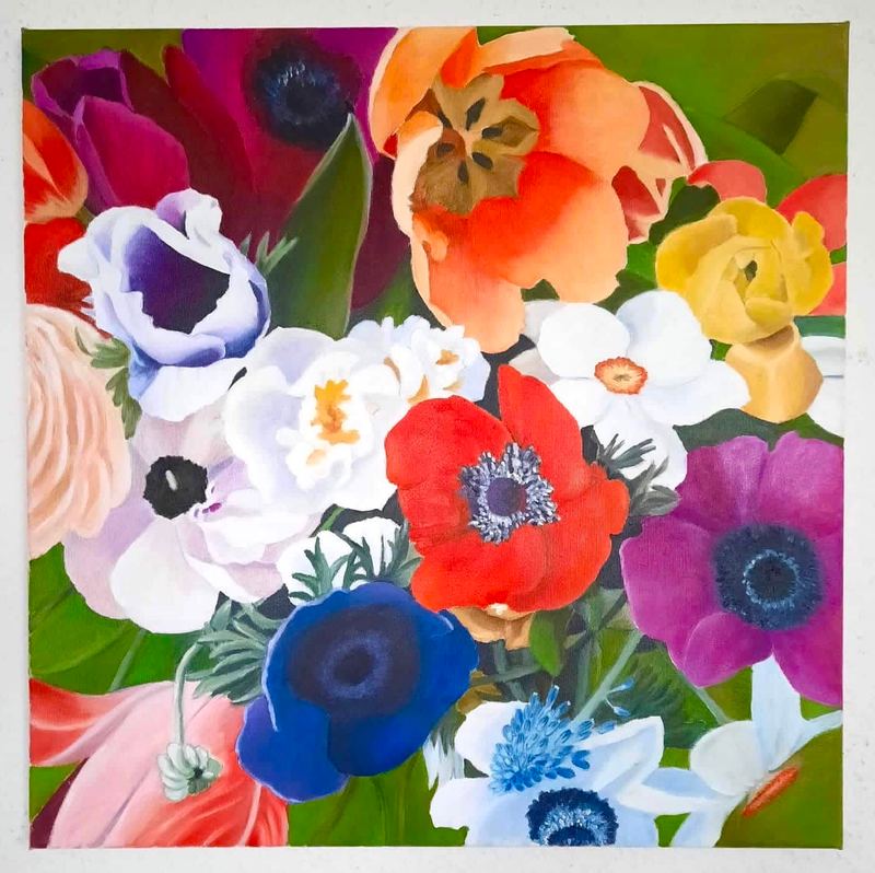Ölgemälde, 60 x 60 cm aus der Serie Öl & Aquarell – Blumenserie von Gisela Hetzelt