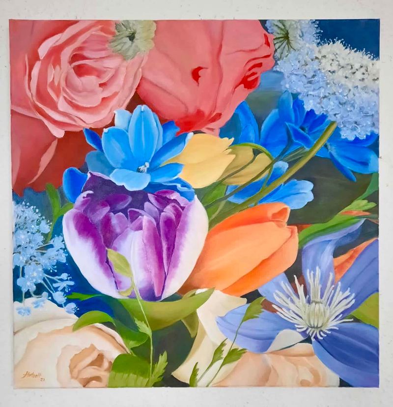 Ölgemälde, 60 x 60 cm aus der Serie Öl & Aquarell – Blumenserie von Gisela Hetzelt