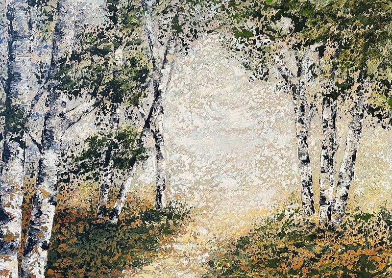 „Birkenwald“, Acrylgemälde, 80 x 60 cm aus der Serie Natur & Abstraktion von Gisela Hetzelt