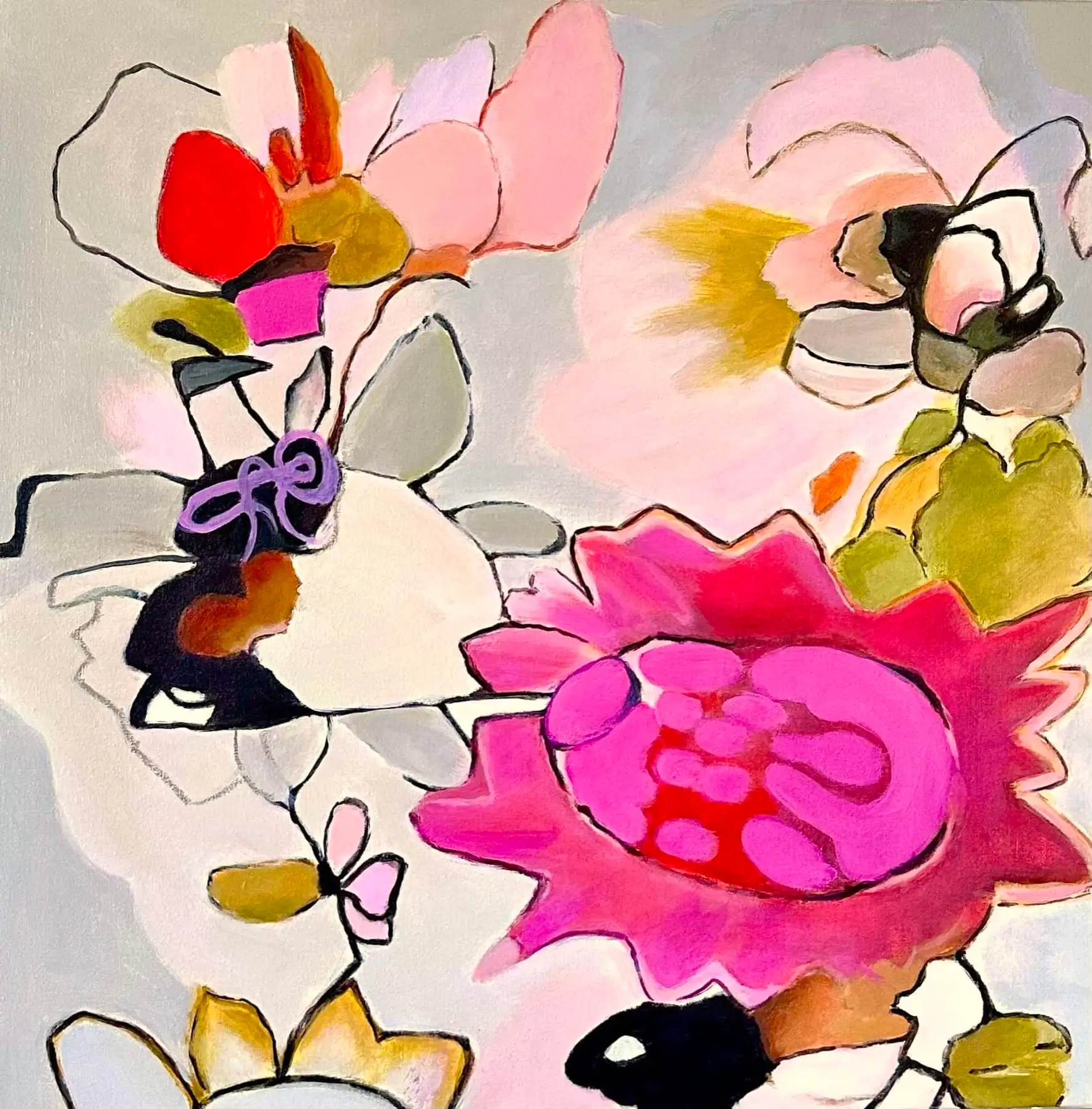 Acrylgemälde, 60 x 60 cm aus der Serie Acryl – Blumen abstrakt von Gisela Hetzelt