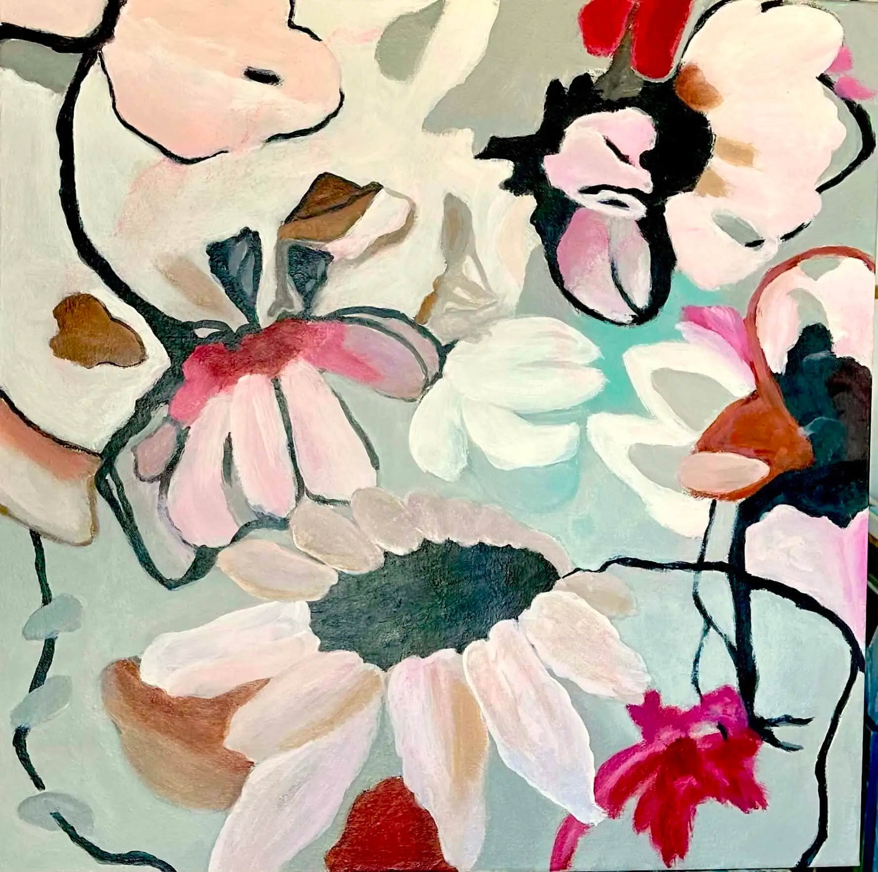 Acrylgemälde, 60 x 60 cm aus der Serie Acryl – Blumen abstrakt von Gisela Hetzelt