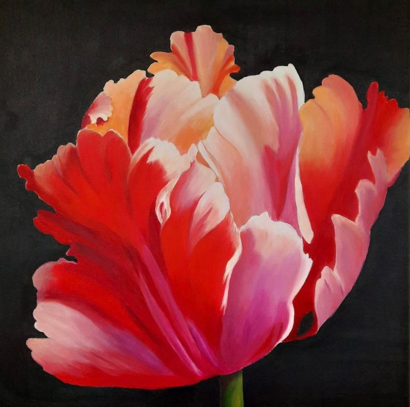 Acryl – Blumenserie auf Schwarz – Gemälde von Gisela Hetzelt