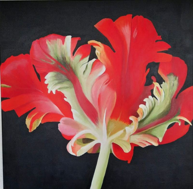 Acrylgemälde, 50 x 60 cm aus der Serie Acryl – Blumenserie auf Schwarz von Gisela Hetzelt