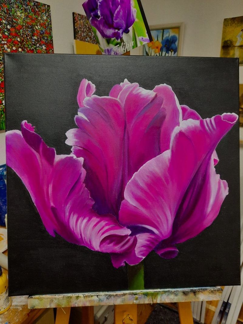 Gemälde aus der Serie Acryl – Blumenserie auf Schwarz von Gisela Hetzelt